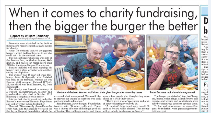 Burger Challenge in Telford Journal, January 2015