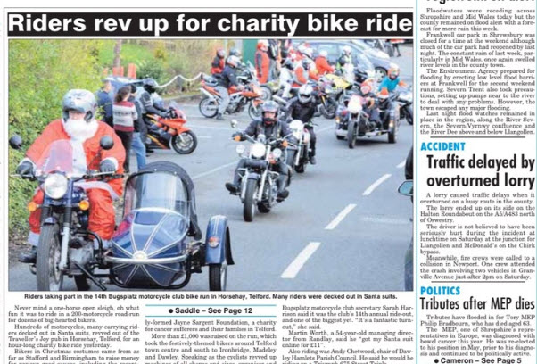 Bike Ride for Charity in Shropshire Star, December 2014