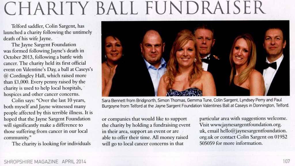 Charity Ball in Shropshire Magazine, April 2014